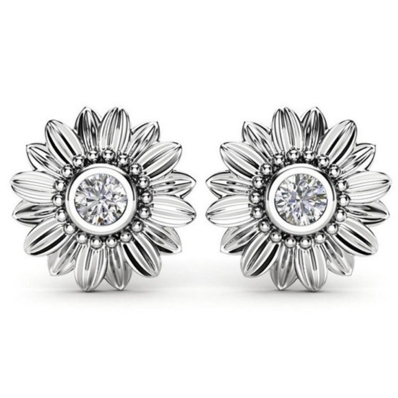 Jewelry - STERLING SILVER DIAMOND SUNFLOWER STUD EARRINGS